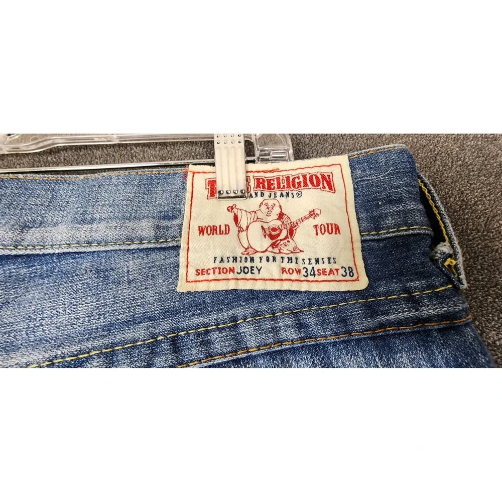 True Religion World Embroidered Rare Men 38x33.5 Yuppie‎ Distressed Denim Y2K